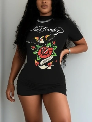 Eagle Rose Pattern Bodycon Mini Dress