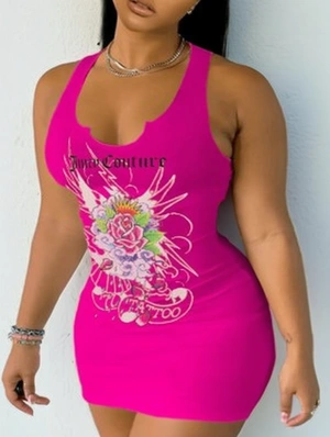 Rose Pattern Slim Sleeveless Mini Dress