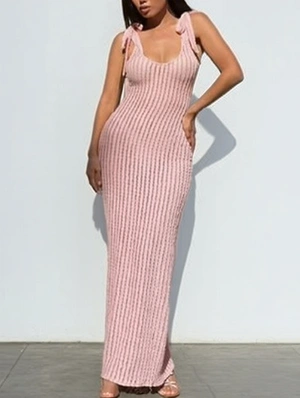 Striped Lace Up Sleeveless Maxi Dress