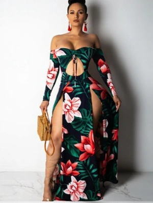 Lace Up Boat Neck Fitted Long Sleeves Dress