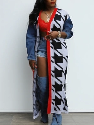 Colorblock Houndstooth Long Shawl
