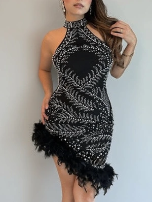 Rhinestones Feather Sleeveless Dress