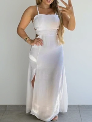 Lace Up Backless Split Hem Maxi Dress