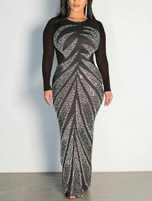 Rhinestones See Through Maxi Dress