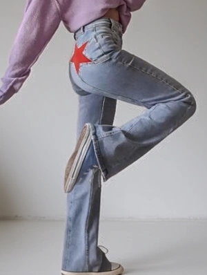Colorblock Star High Rise Flared Jeans