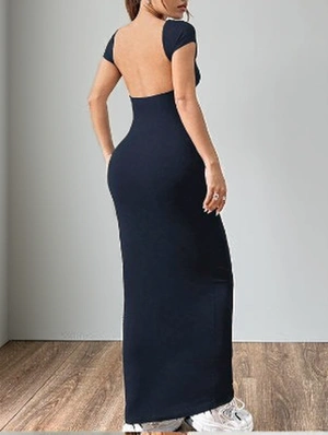 Short Sleeve Backless Maxi Dress