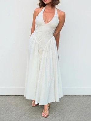Halter Solid Color Lace-Up Dresses