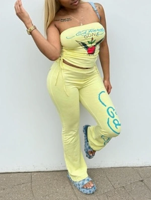 Pierced Heart Drawstring Tube Pant Sets