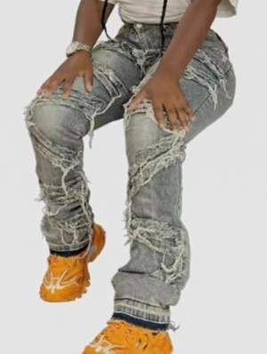 Fuzzy Trim Denim High Rise Jeans