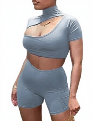 Solid Hollow-out Cropped Short Sets