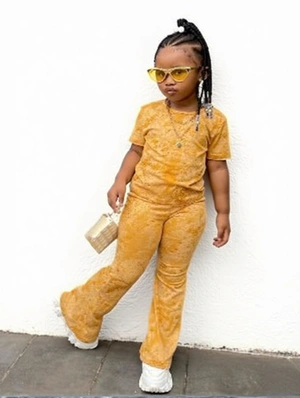 Solid Color Crewneck Flared Girl Clothing Sets