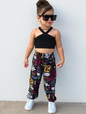 Pattern High Rise Wide Leg Girl Clothing Sets