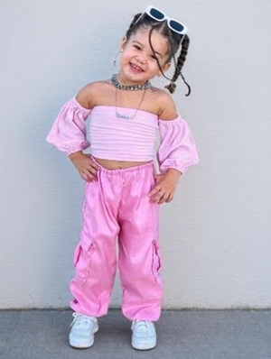 Solid Color Off Shoulder Cropped Girl Clothing Sets