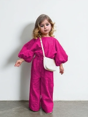 Bateau Neckline Lantern Sleeve Wide Leg Girl Clothing Sets