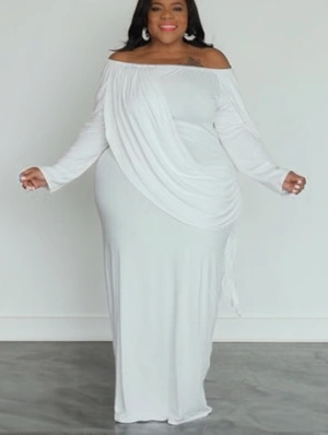 Patchwork Ruched Off Shoulder Long Sleeves Maxi Dress