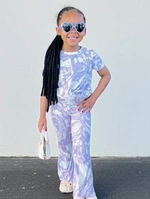 Tie Dye Crewneck Flared Girl Clothing Sets