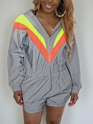 Colorblock Zipper Hoodies Rompers