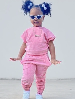 Solid Color Crewneck Cotton Slit Pocket Girl Clothing Sets