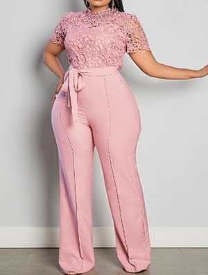 Patchwork Tie-wrap Wide Leg Jumpsuits