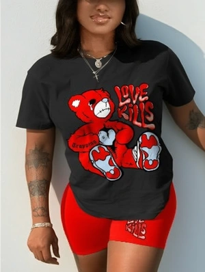 Cartoon Broken Bear Printed Short Sets