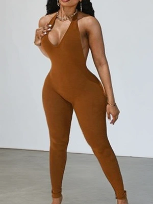 Halter Lace Up Backless Jumpsuits