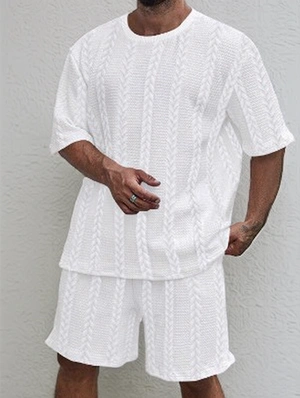 Jacquard Weave Crewneck Loose Short Sets