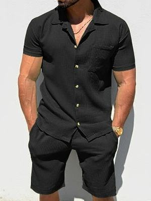 Striped Short Sleeve Fitted Short Sets