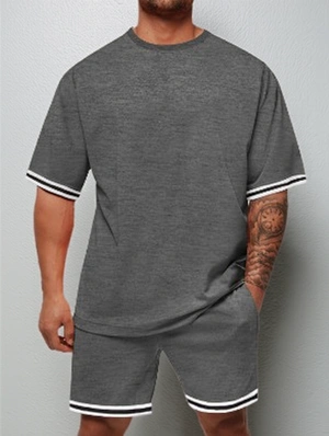 Colorblock Solid Color Crewneck Short Sets