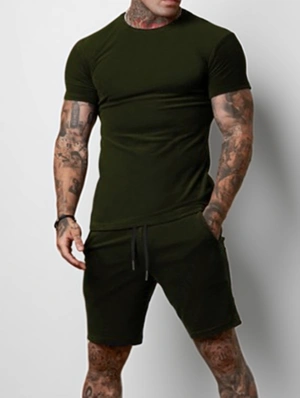 Drawstring Crewneck Fitted Athletic Short Sets