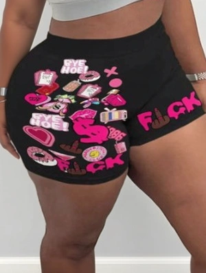 Graffiti Letter Printed Bodycon Shorts