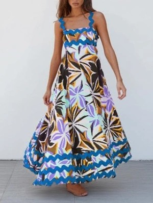 Wave Ripple Flower Sleeveless Maxi Dresses