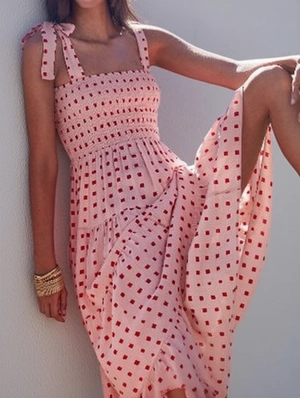 Tie-wrap Dots Baggy Sleeveless Bohemia Dresses
