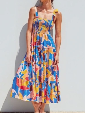 Lace Up Print Sleeveless Bohemian Dresses