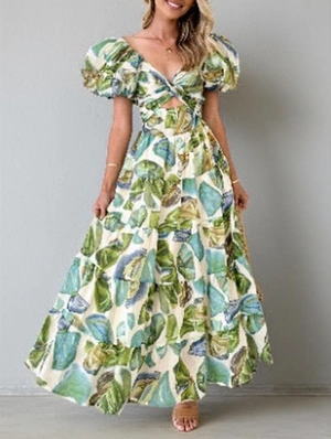 Ruffle Hollow-out Loose Lantern Sleeve Dress