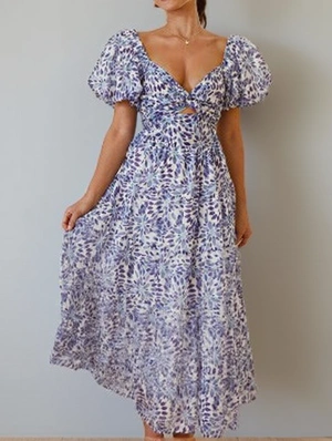 Ruffle Print Off Shoulder Short Sleeve Retro Dress