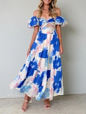 Ruffle Boat Neck Off Shoulder Maxi Dress