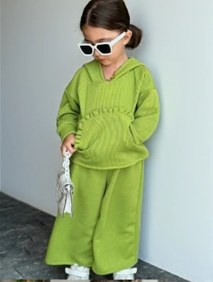 Solid Color Stringy Selvedge Hooded Loose Girl Clothing Sets