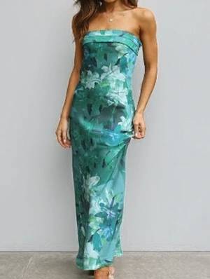 Wrapped Print High Rise Backless Tube Dresses