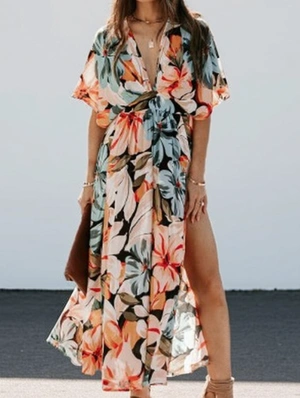 Floral Wrap High Rise Maxi Boho Dress
