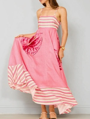 Colorblock Striped High Spaghetti Straps Dresses