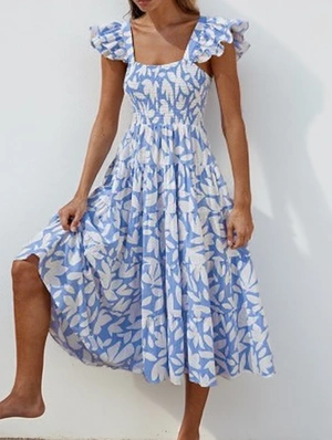Full Skirt Frill Sleeve Midi Dress