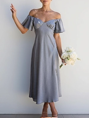 Satin Boat Neck A-line Maxi Dress