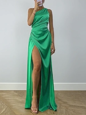 Ruched One-shoulder Split Hem Maxi Dress
