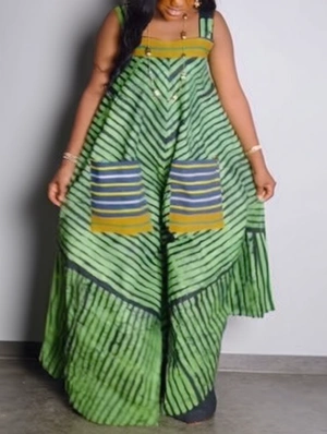 Colorblock Striped Wide Leg Jumpsuits