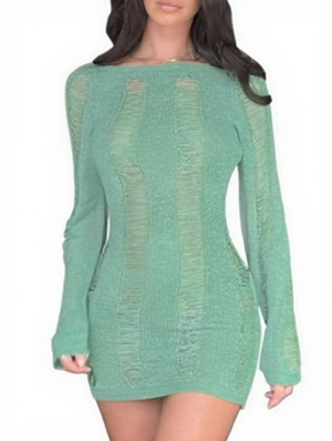 Knitting Hollow Out Perspective Mini Dress