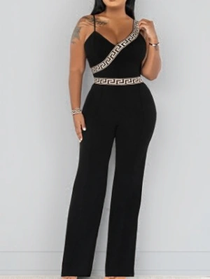 Patchwork Spaghetti Straps Straight Jumpsuits