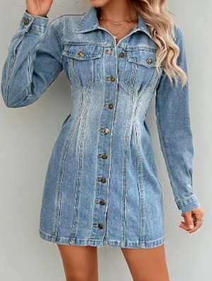 Solid Color Mid-rise Cardigan Long Sleeves Dress