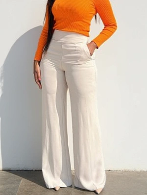 Plain Color High Rise Flared Straight Pants