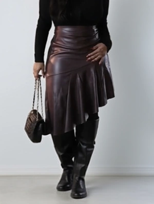 Irregular PU Patchwork High Rise Skirts