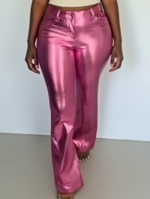 Metallic PU Patchwork Flared Pants